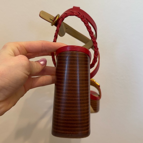 Michael Kors Women Red Kailey Leather Braided Strap Chunky Platform Heels Size 8 - Picture 6 of 15